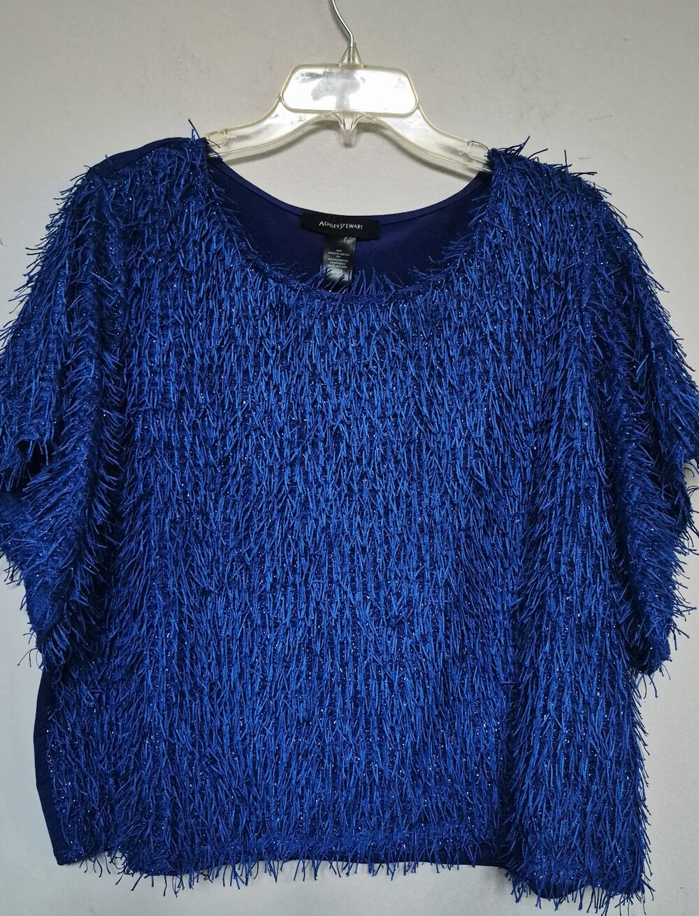 Ashley Stewart Royal Blue Short Sleeve Fringe Top Size 22/24
